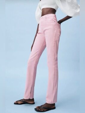 Zara Split Hem Flare Jeans Pink